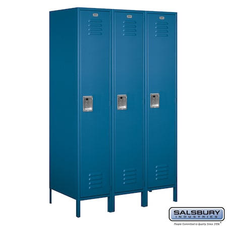 Salsbury Industries 1 Tier Metal Locker, 54"Wx78"Hx21"D, 3 Door, Blue, Unassembled 18-51361BL-U